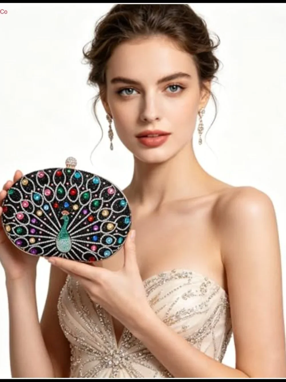 Oweisong Beaded Crystal Clutch Purse Peacock Evening Bag Formal Wedding